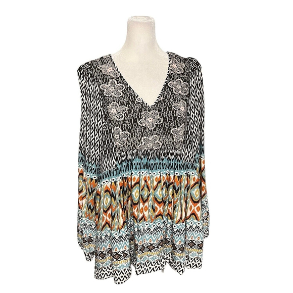 Sundance Stella Black Ikat Embroidered Vneck Top Size Large - Picture 4 of 8